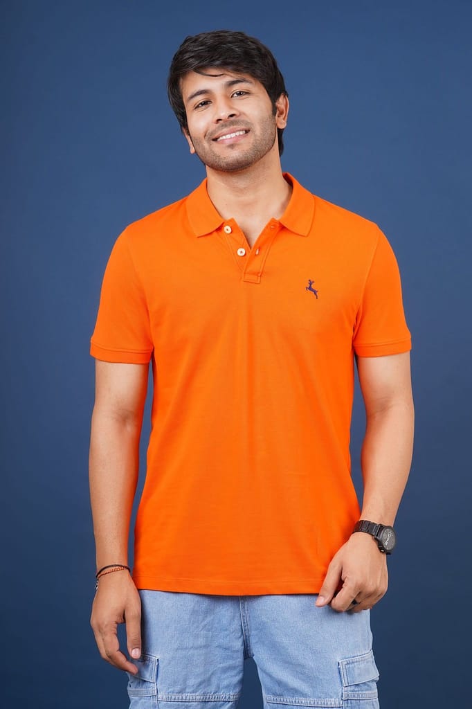 Men's Orange Embroidery Polo T-Shirt
