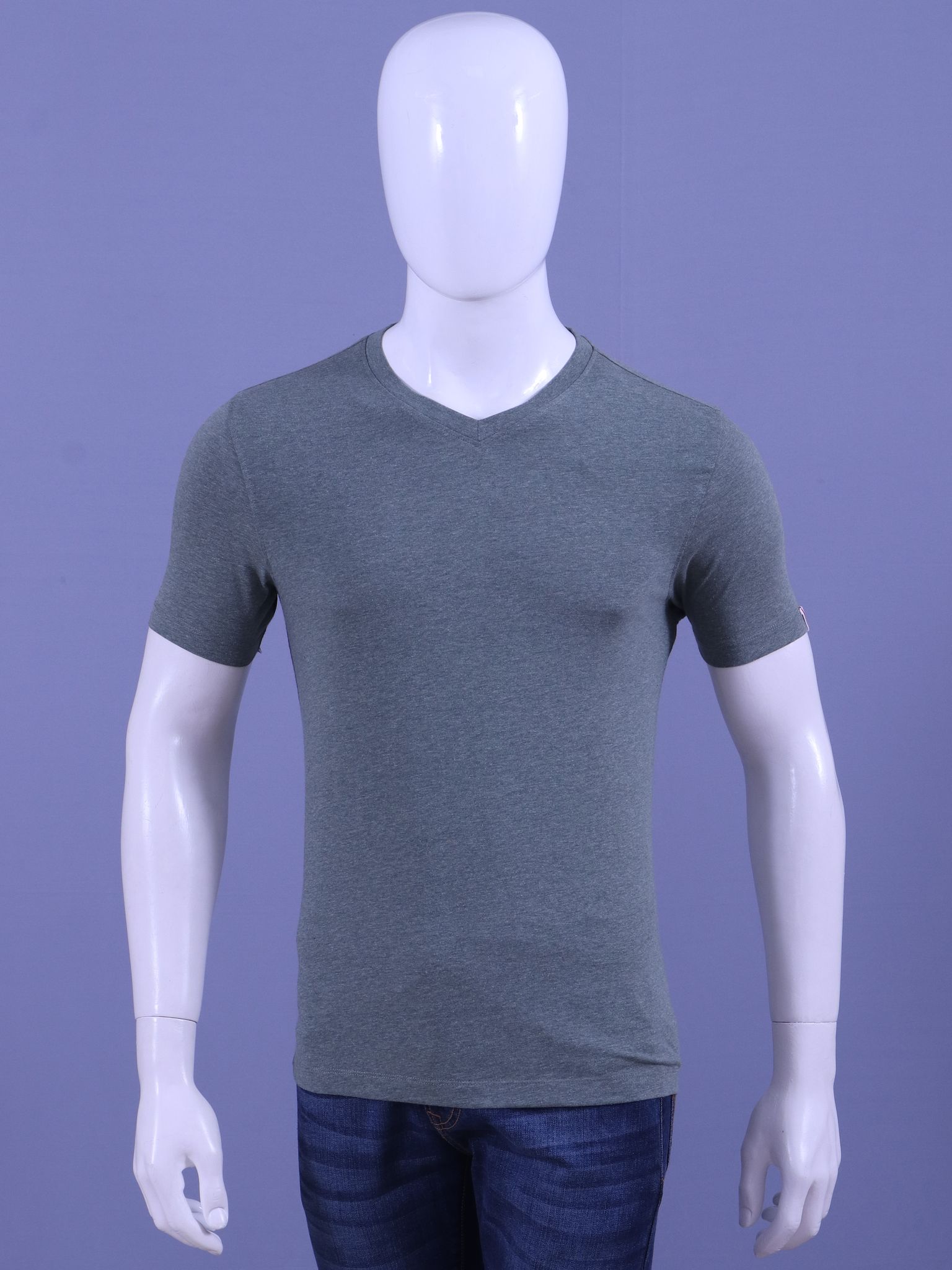 Men's Olive Melange V-Neck T-Shirt