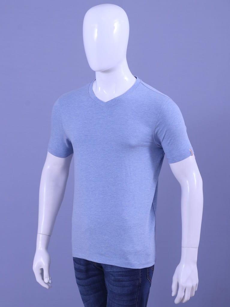 Men's Blue Melange V-Neck T-Shirt
