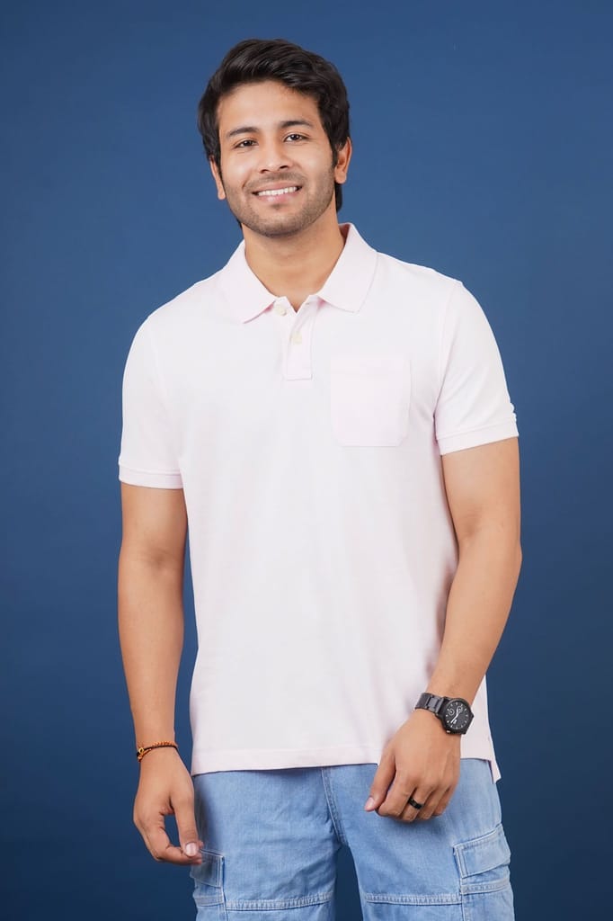 Men Lt Pink Pocket Polo T-Shirt