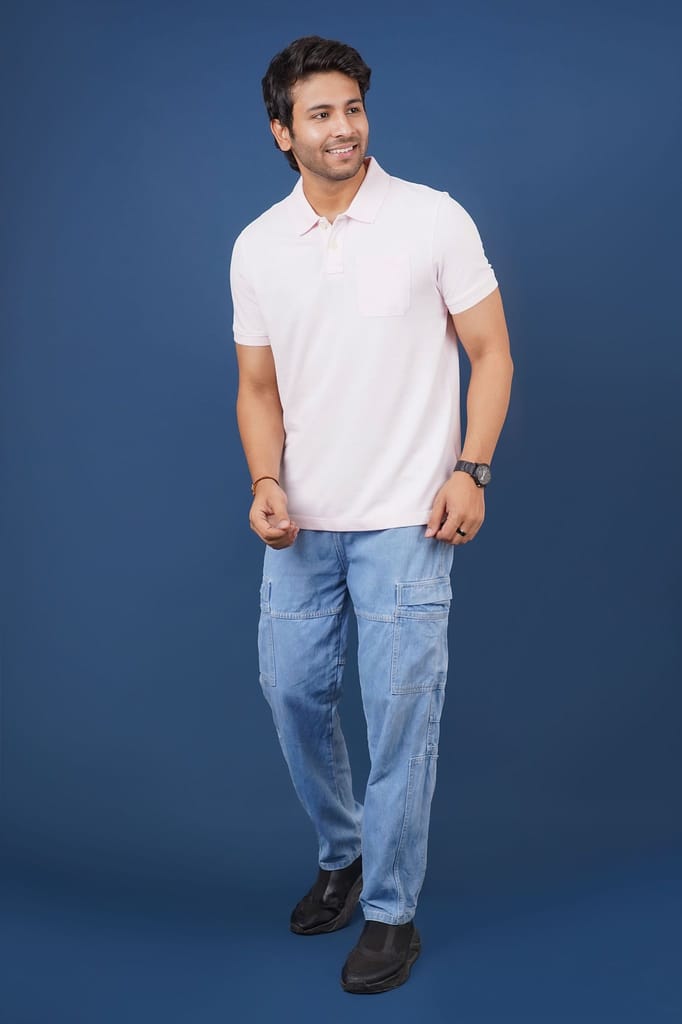 Men Lt Pink Pocket Polo T-Shirt