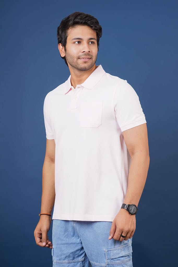 Men Lt Pink Pocket Polo T-Shirt