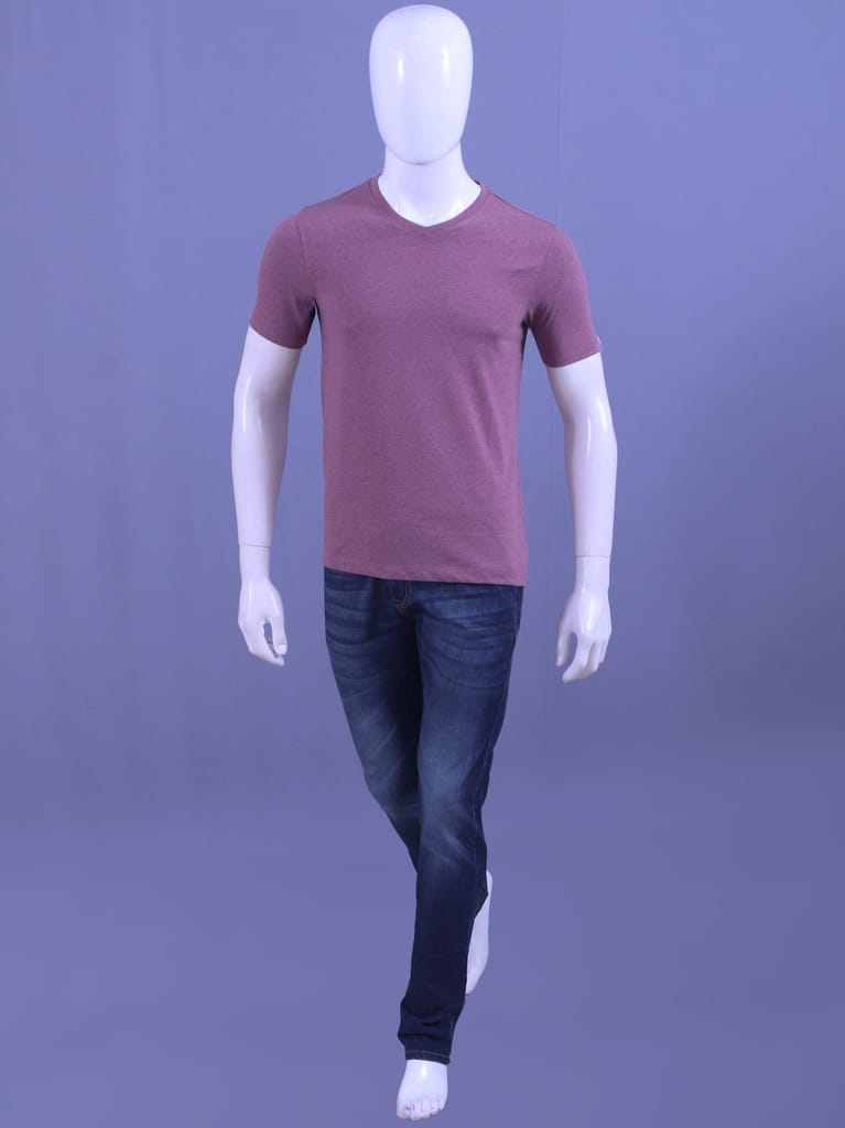 Men's Burgandy Melange V-Neck T-Shirt