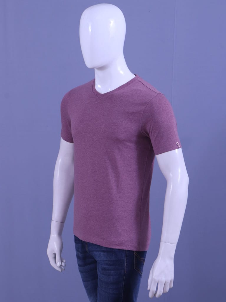 Men's Burgandy Melange V-Neck T-Shirt