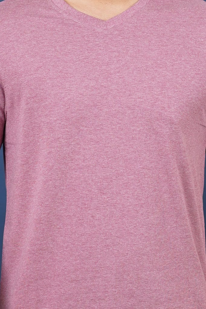 Men's Burgandy Melange V-Neck T-Shirt