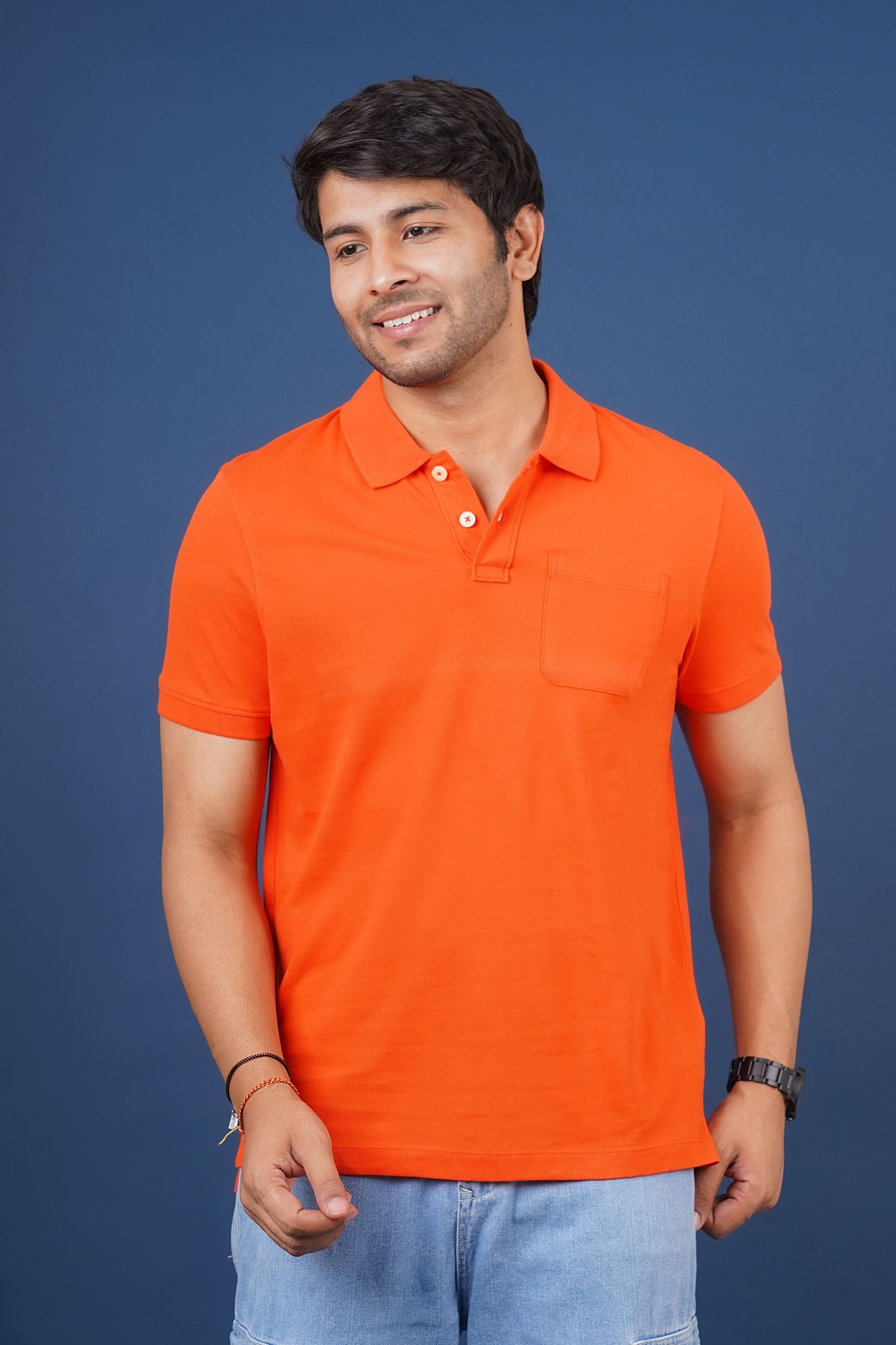 Men Dark Orange  Pocket Polo T-Shirt