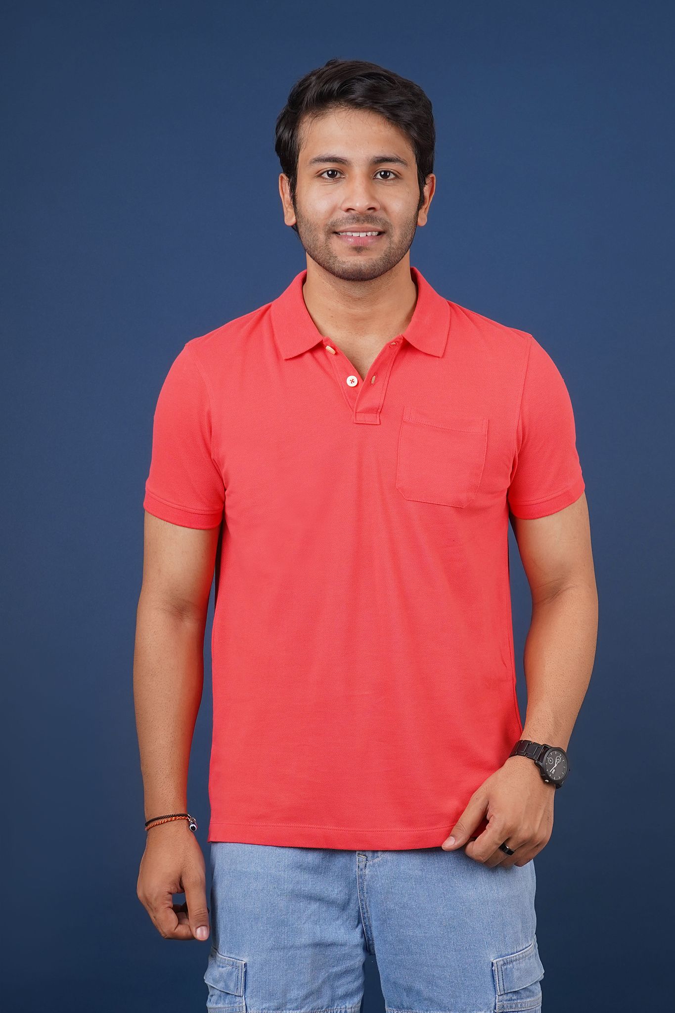 Men's Dark Pink Pocket Polo T-Shirt