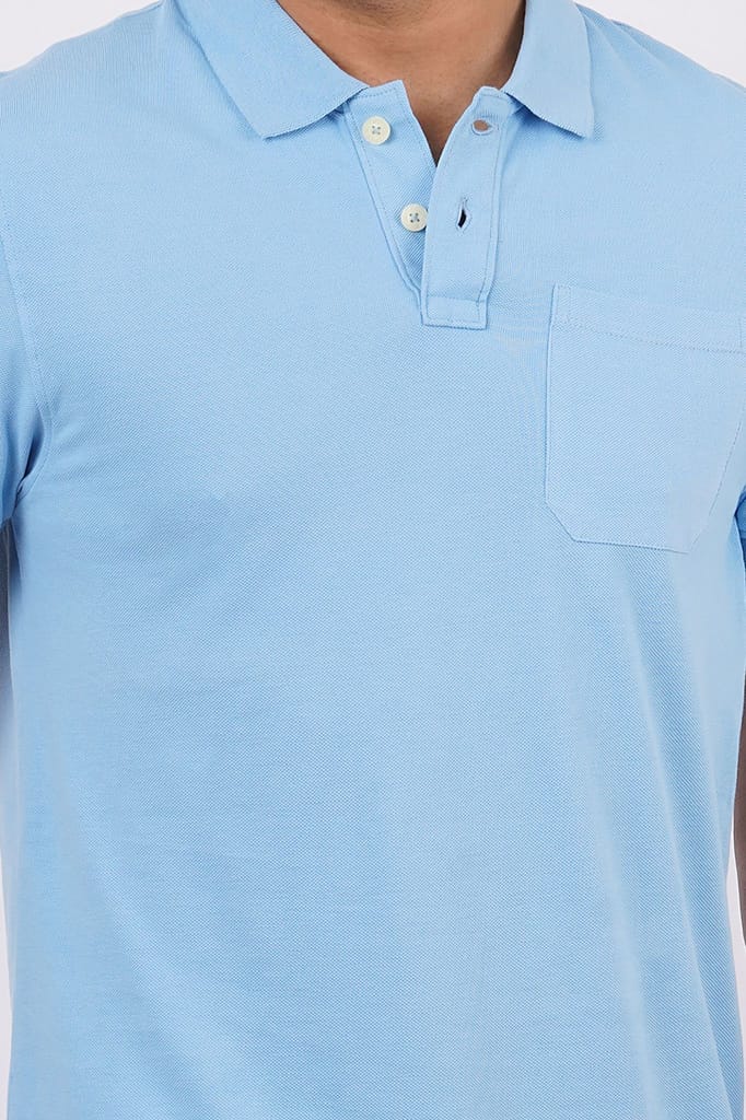 Men Sky Blue Pocket Polo T-Shirt