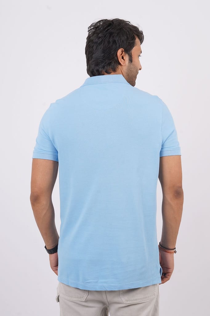 Men Sky Blue Pocket Polo T-Shirt