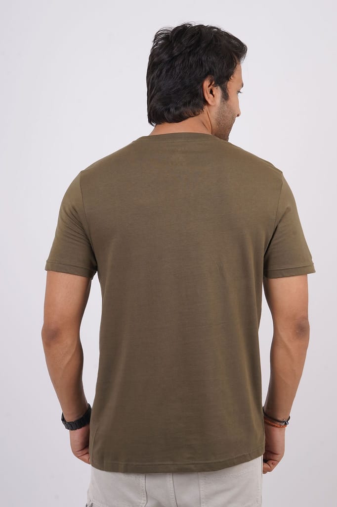 Men's Olive Melange Crew Neck T-Shirt