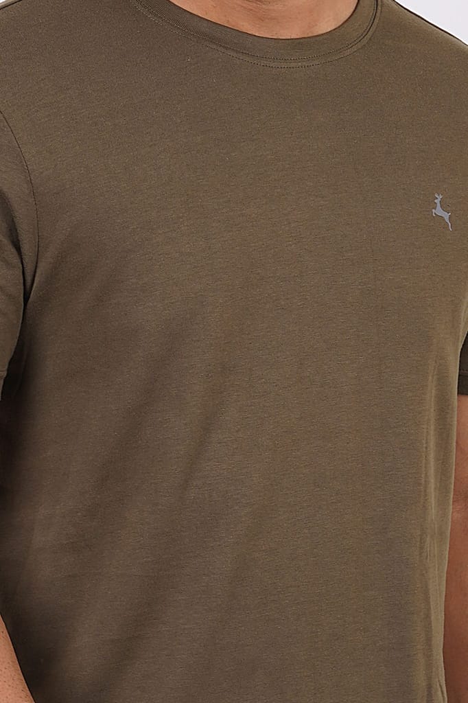 Men's Olive Melange Crew Neck T-Shirt