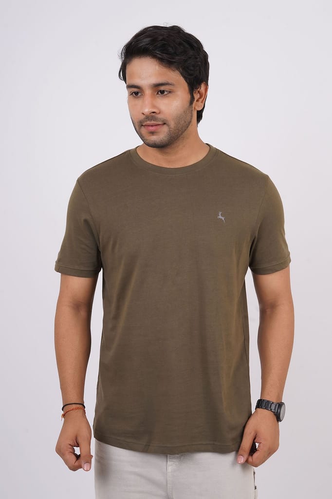 Men's Olive Melange Crew Neck T-Shirt