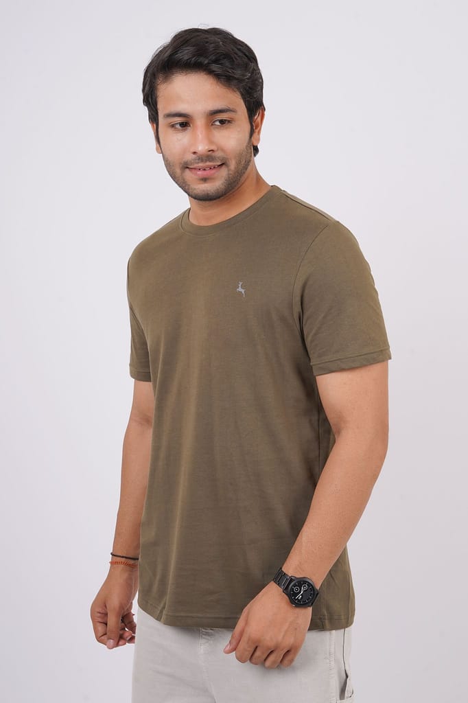 Men's Olive Melange Crew Neck T-Shirt