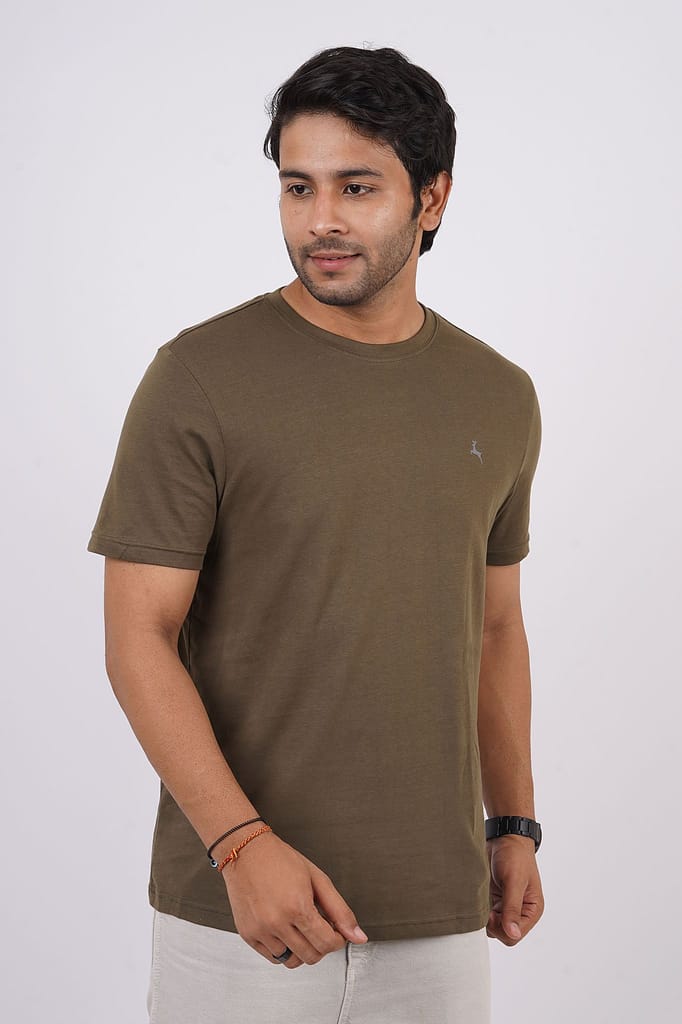 Men's Olive Melange Crew Neck T-Shirt