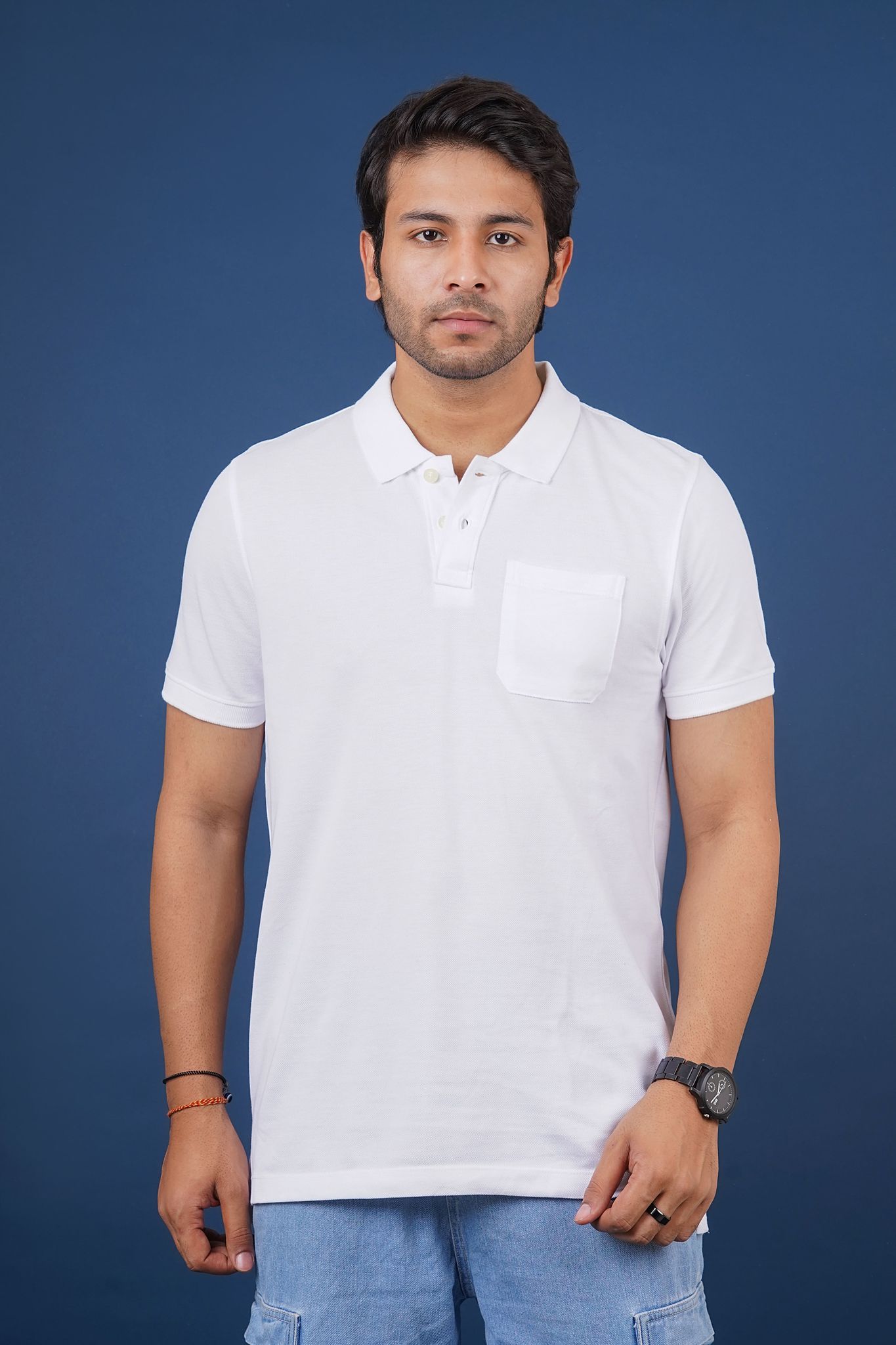 Men's White Pocket Polo T-Shirt