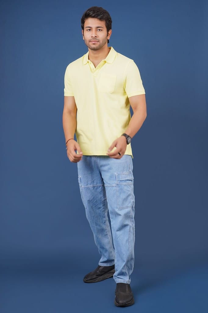 Men's Lt Yellow Pocket Polo T-Shirt