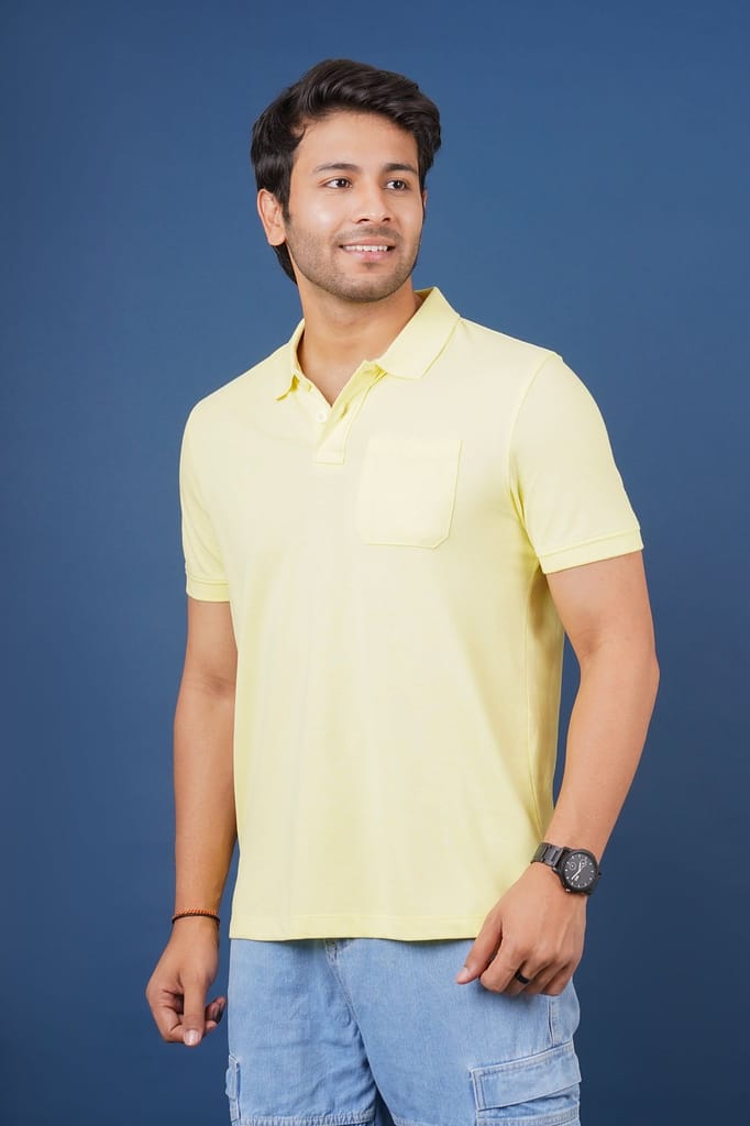 Men's Lt Yellow Pocket Polo T-Shirt