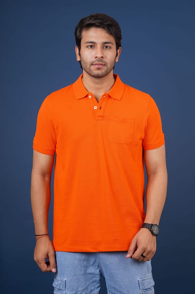 Men's Orange Pocket Polo T-Shirt