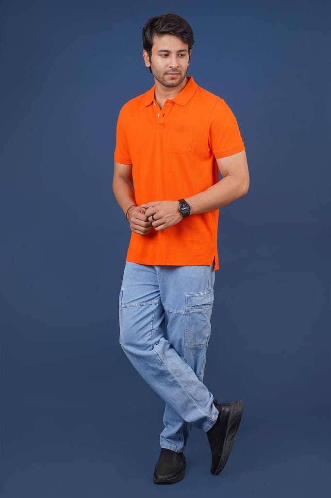 Men's Orange Pocket Polo T-Shirt