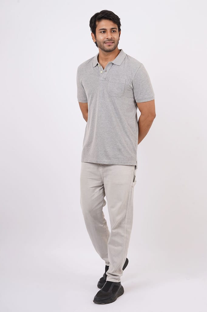 Men's Grey Melange Pocket Polo T-Shirt