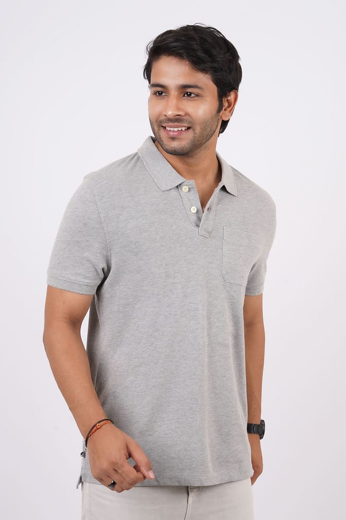Men's Grey Melange Pocket Polo T-Shirt