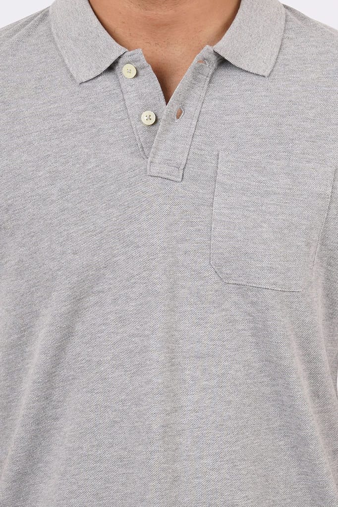 Men's Grey Melange Pocket Polo T-Shirt