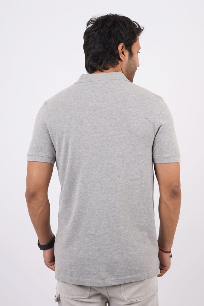 Men's Grey Melange Pocket Polo T-Shirt