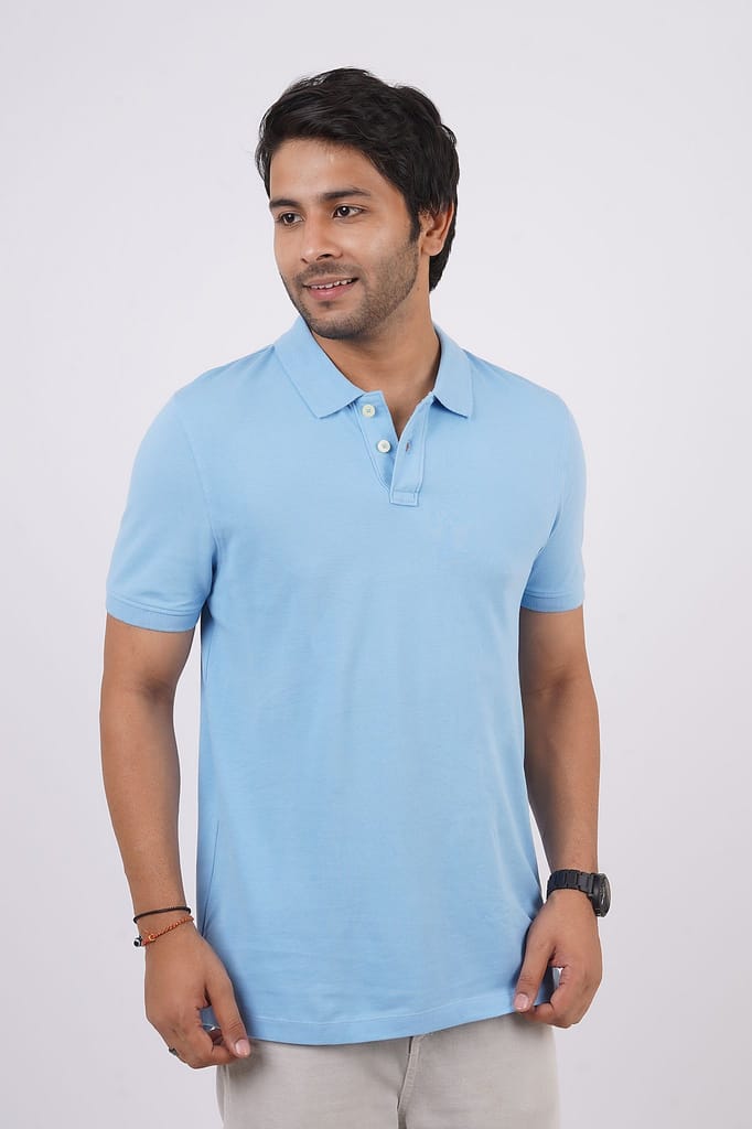 Men's Sky Blue Solid Polo T-Shirt