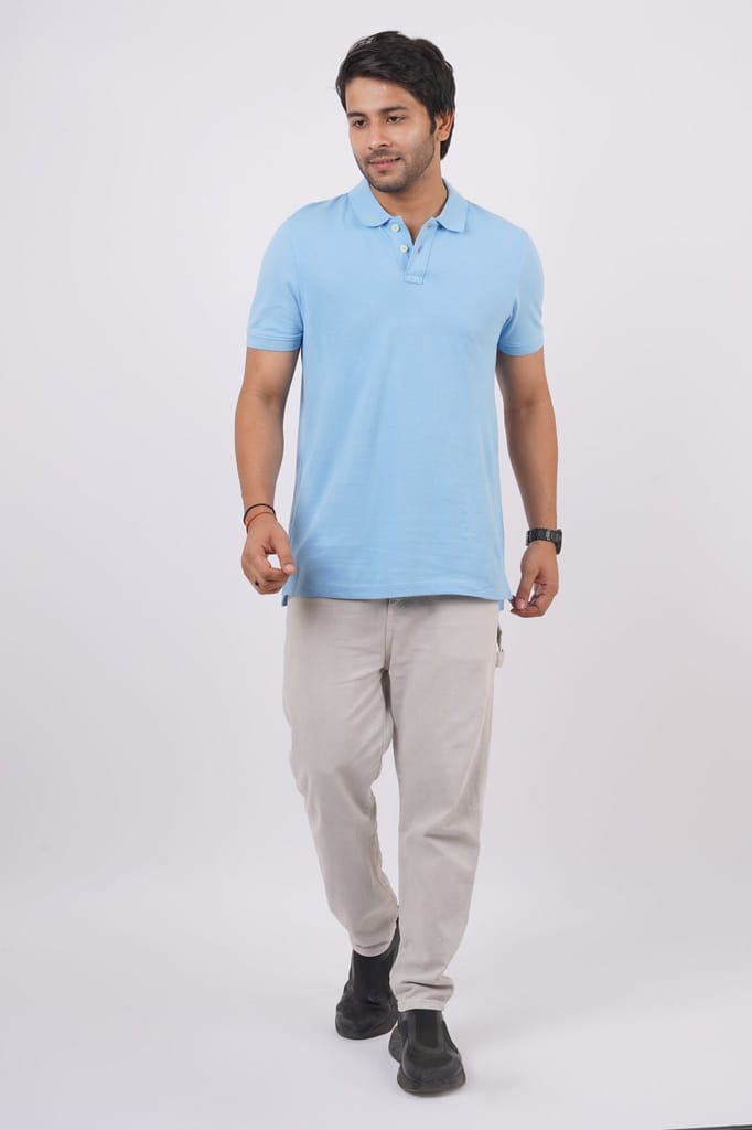 Men's Sky Blue Solid Polo T-Shirt