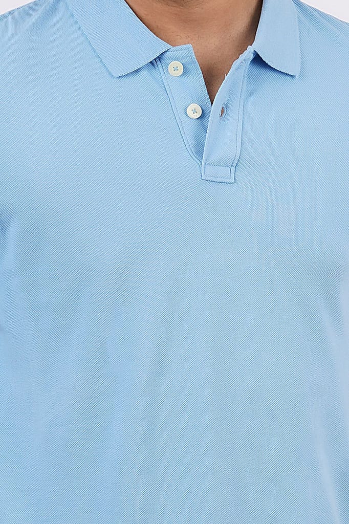 Men's Sky Blue Solid Polo T-Shirt