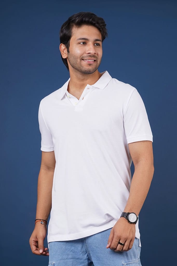Men's White Solid  Polo T-Shirt