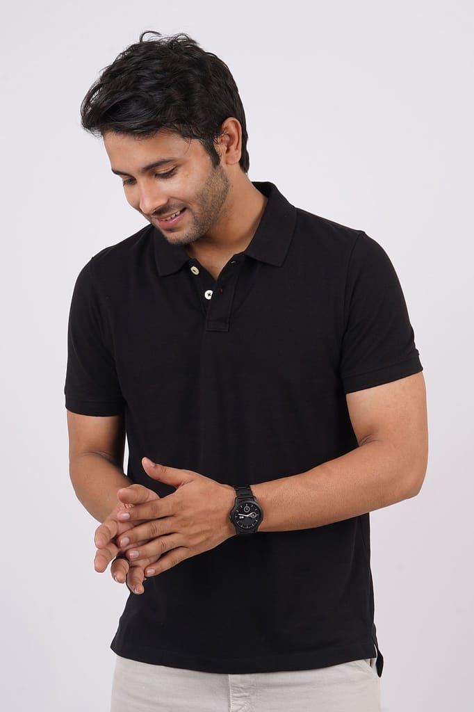 Men's Black Solid Polo T-Shirt