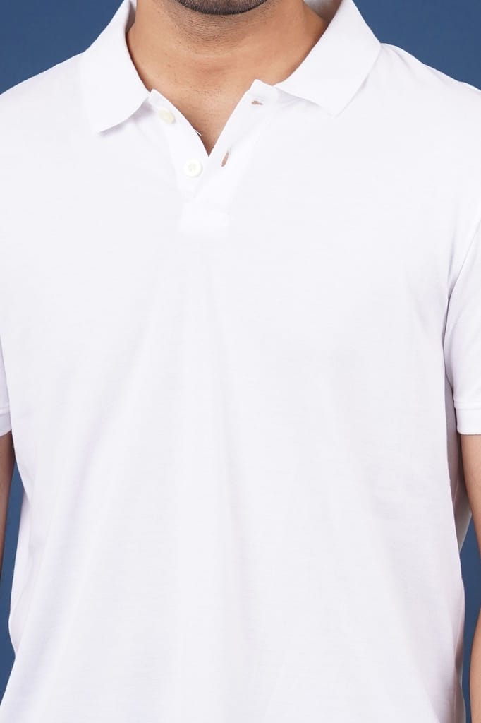 Men's White Solid  Polo T-Shirt