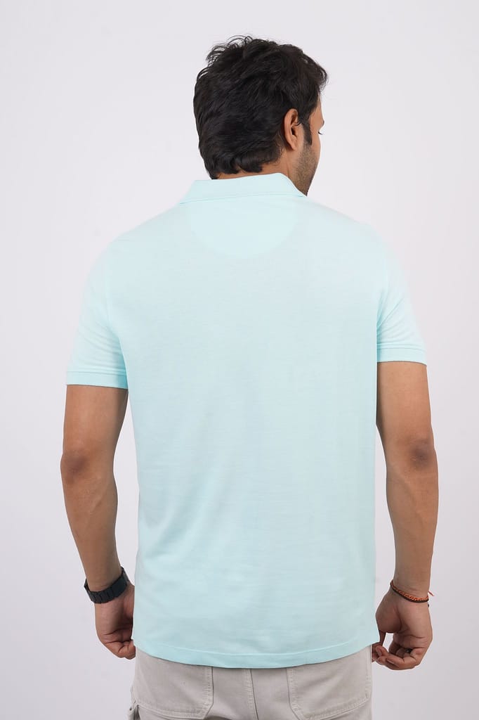 Men's Water Blue Solid Polo T-Shirt