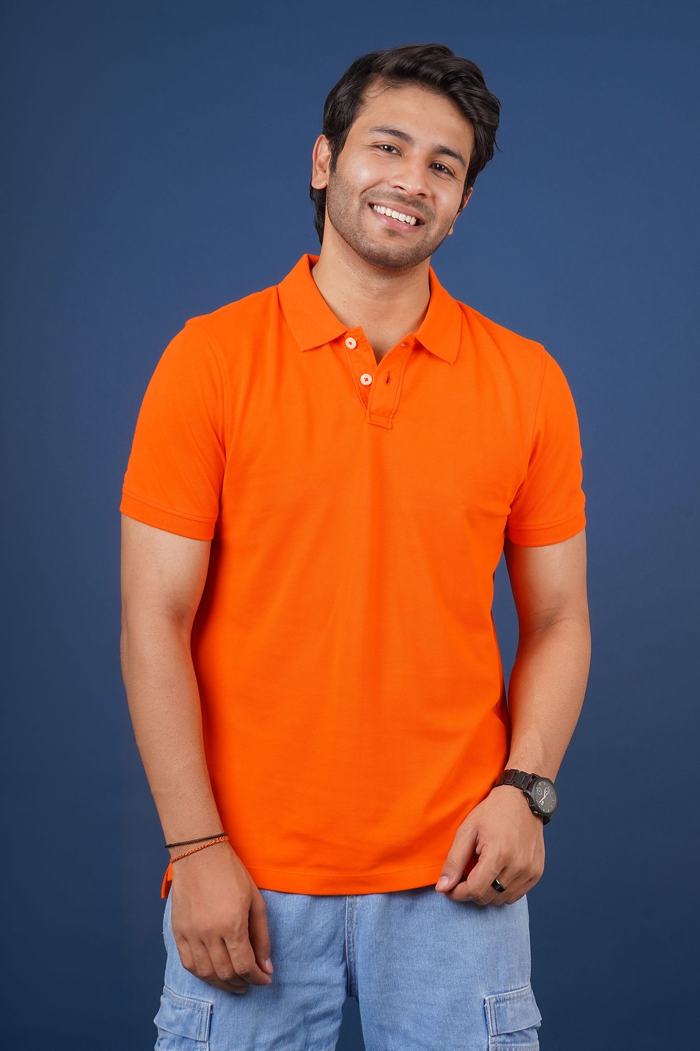 Men's Orange Solid Polo T-Shirt