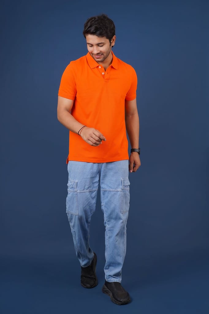 Men's Orange Solid Polo T-Shirt
