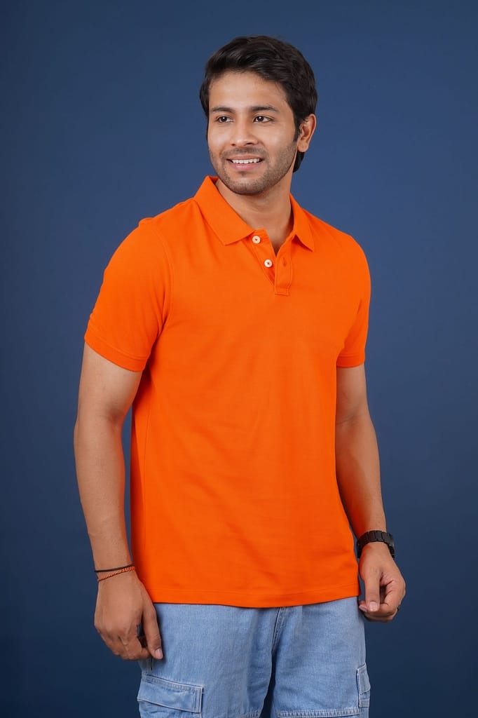 Men's Orange Solid Polo T-Shirt