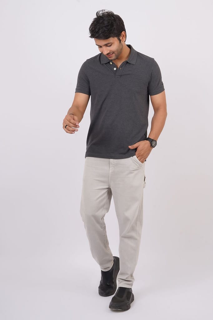Men's Charcoal Solid  Polo T-Shirt