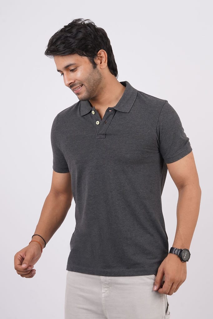 Men's Charcoal Solid  Polo T-Shirt