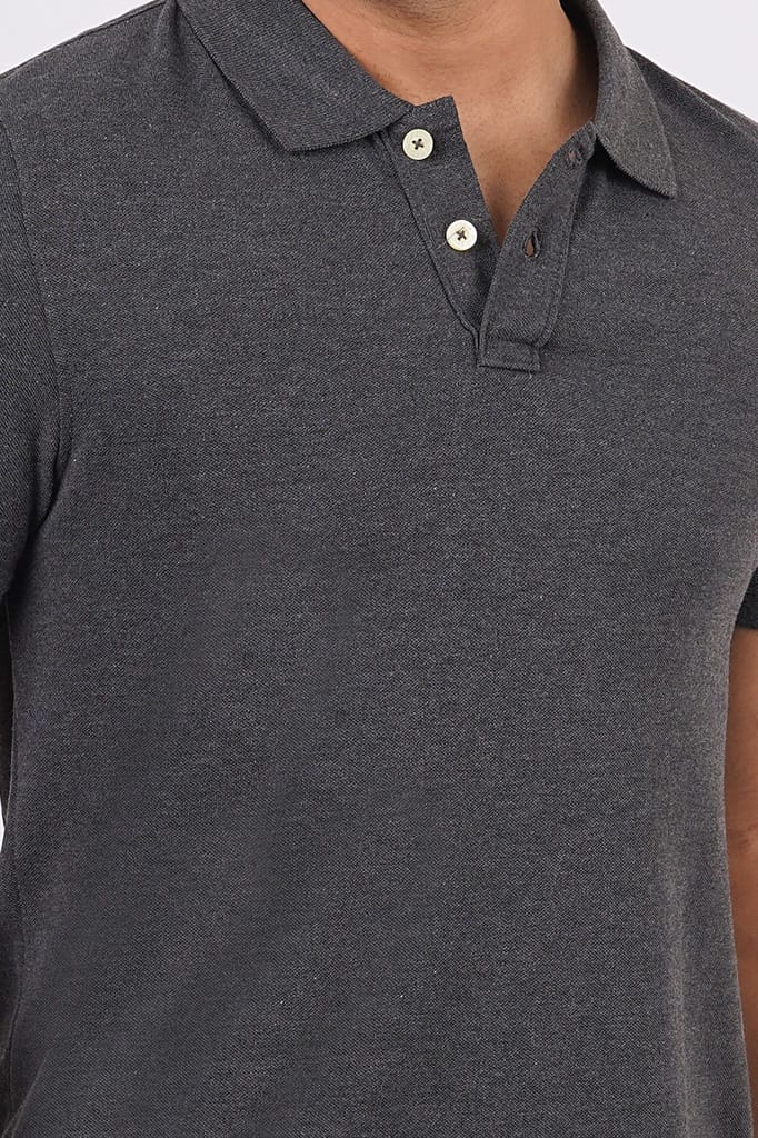Men's Charcoal Solid  Polo T-Shirt