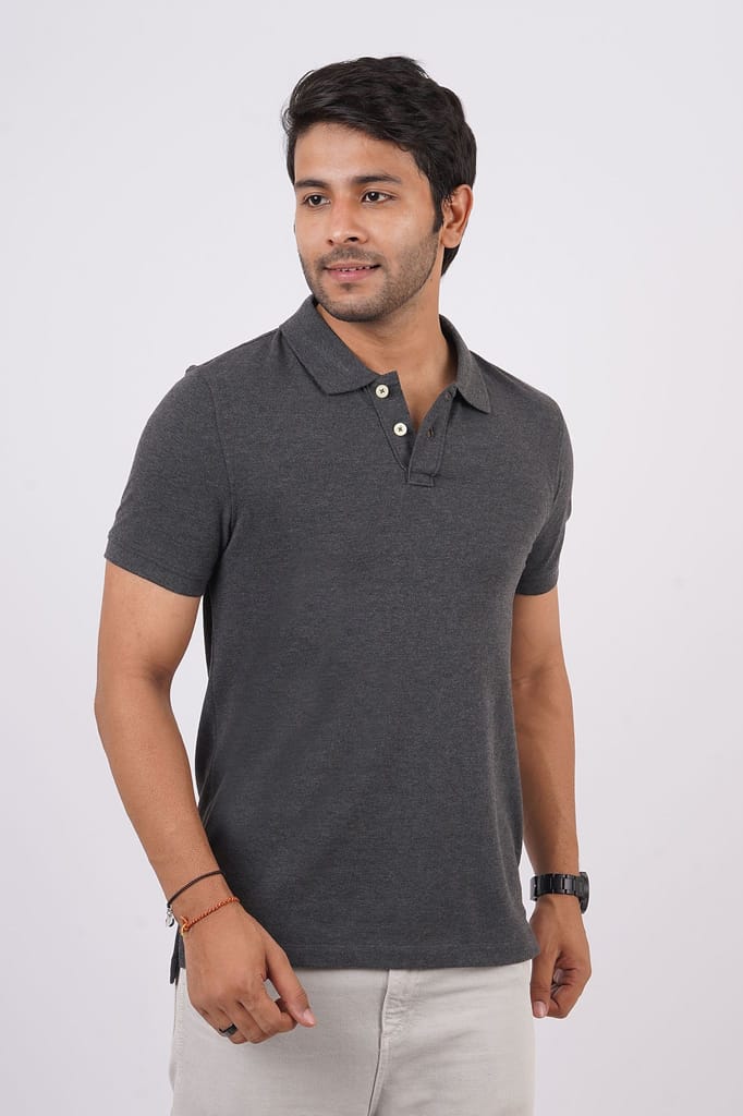 Men's Charcoal Solid  Polo T-Shirt