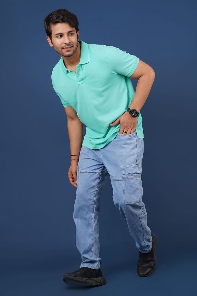 Men's Mint Solid  Polo T-Shirt