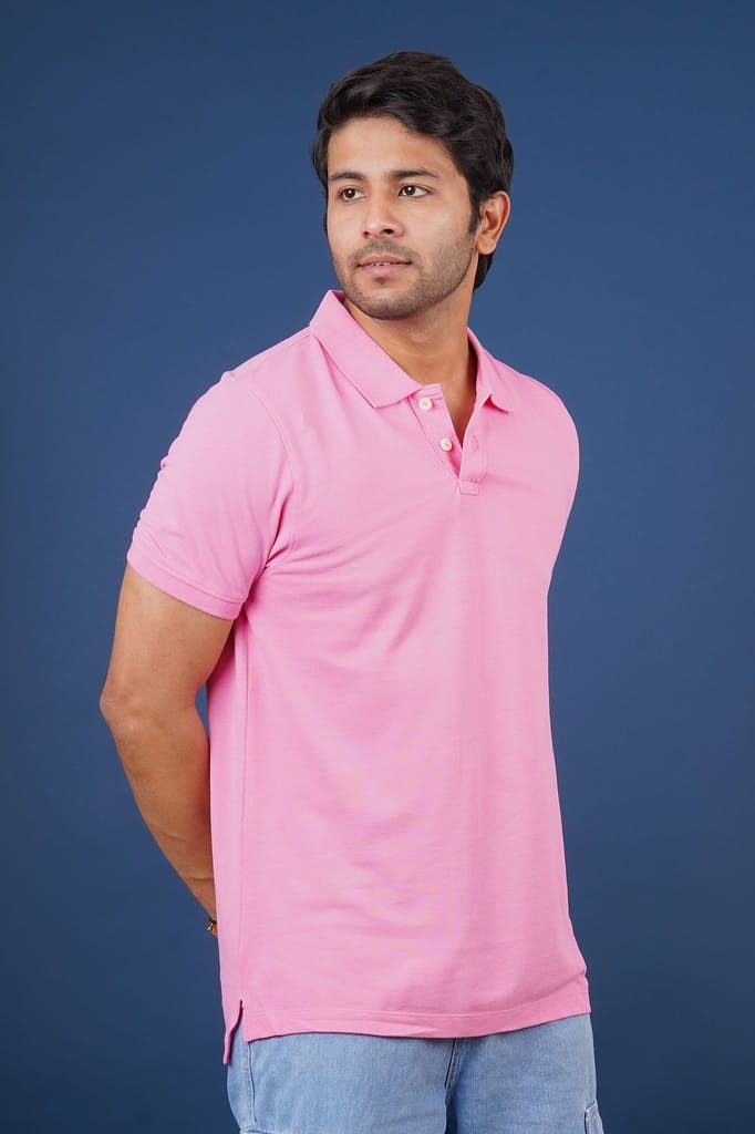 Men's Pink Solid Polo T-Shirt