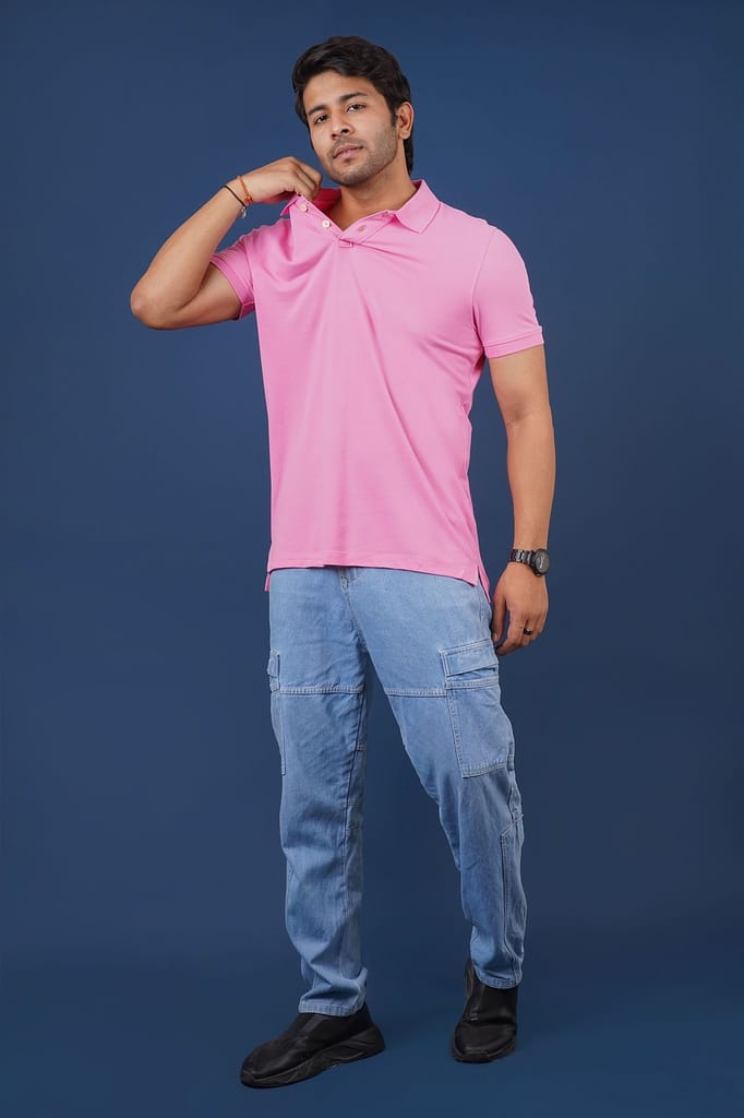 Men's Pink Solid Polo T-Shirt