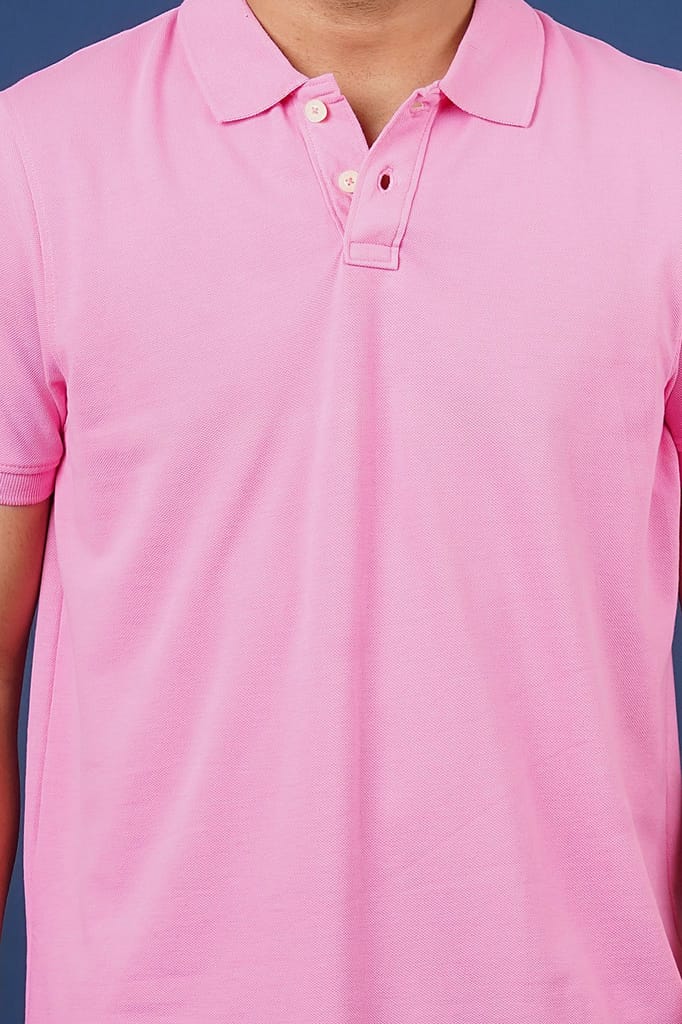Men's Pink Solid Polo T-Shirt