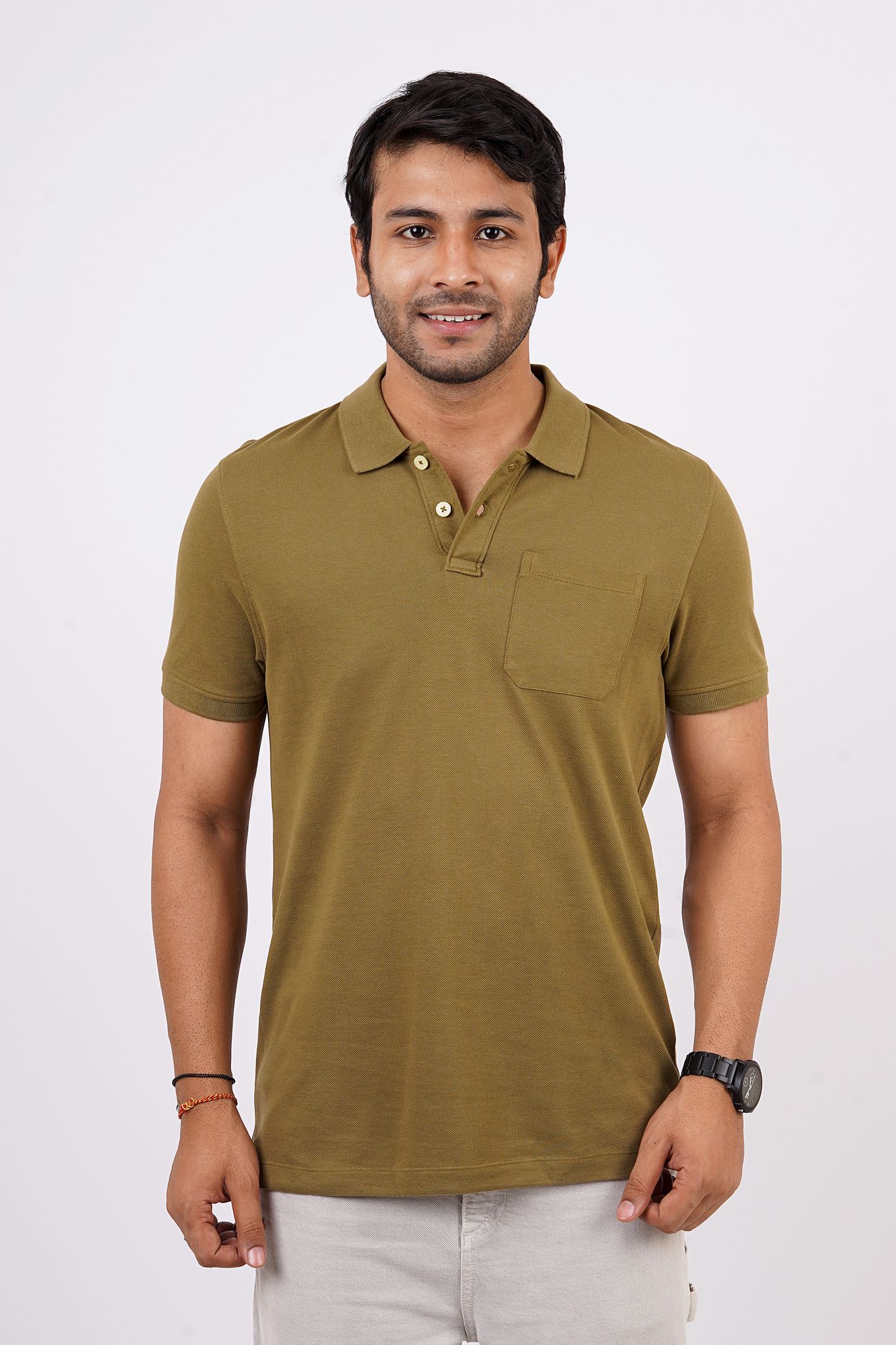 Men's Olive Green Pocket Polo T-Shirt