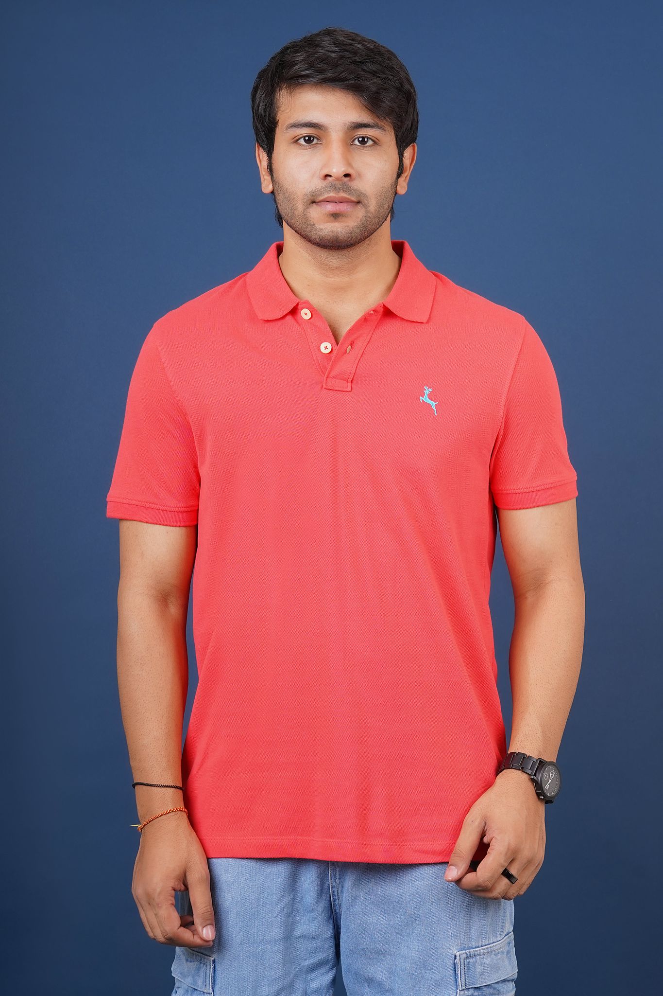 Men's Dk.Pink Embroidery Polo T-Shirt