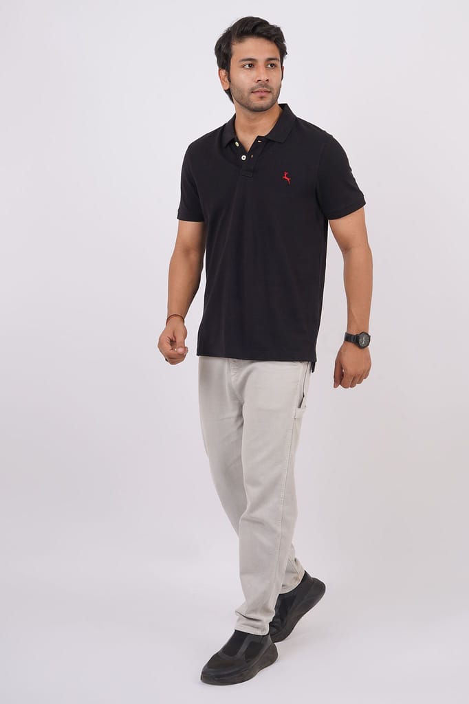 Men's Jet Black Embroidery Polo T-Shirt