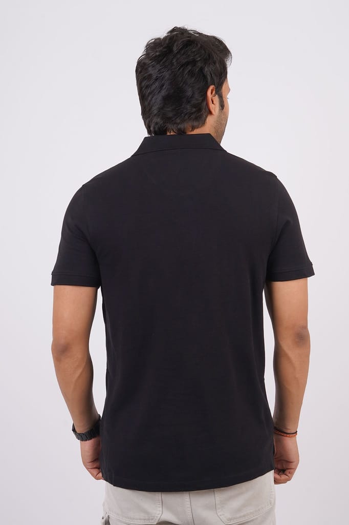 Men's Jet Black Embroidery Polo T-Shirt