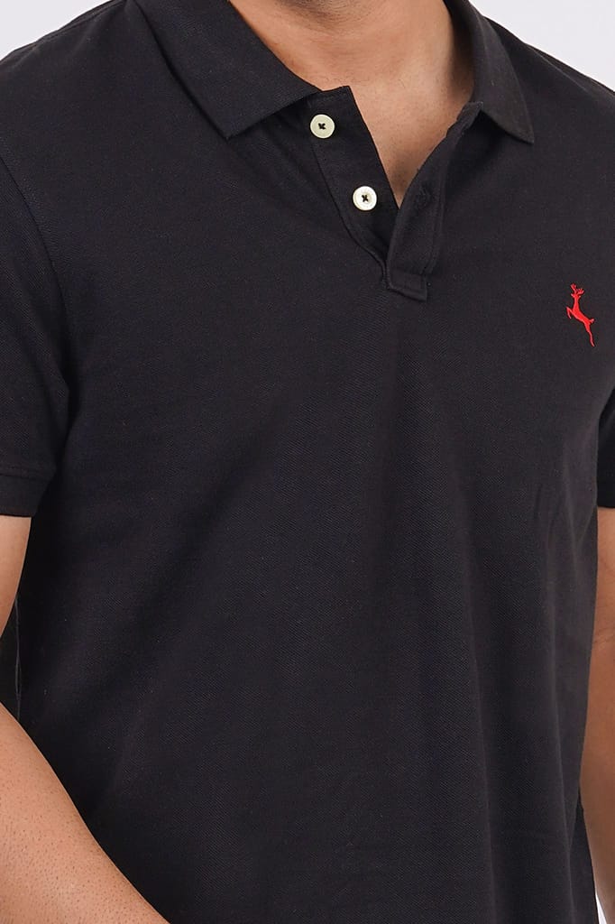 Men's Jet Black Embroidery Polo T-Shirt